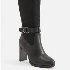 Faux Leather-Suede Black Knee Boots